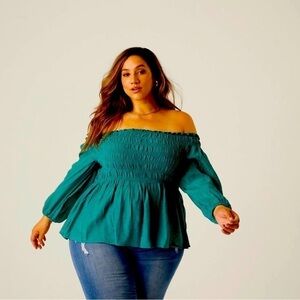 DOLAN Puff Sleeve Smocked Babydoll Blouse size 2xl